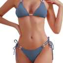 TASHEHE Women's Triangle String Bikini Set Sexy Tie Side Two Piece Swimsuit Cute Halter Bathing Suit (Blue Nova), Small