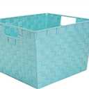 Simplify Large Metallic Striped Woven Storage Bin in Mint
