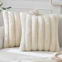 EMEMA Pack of 2 Faux Fur Throw Pillow Covers 18x18 Inch Luxury Soft Fluffy Striped Decorative Pillow Covers with Velvet Back for Home Decor Living Room Sofa Couch Beige