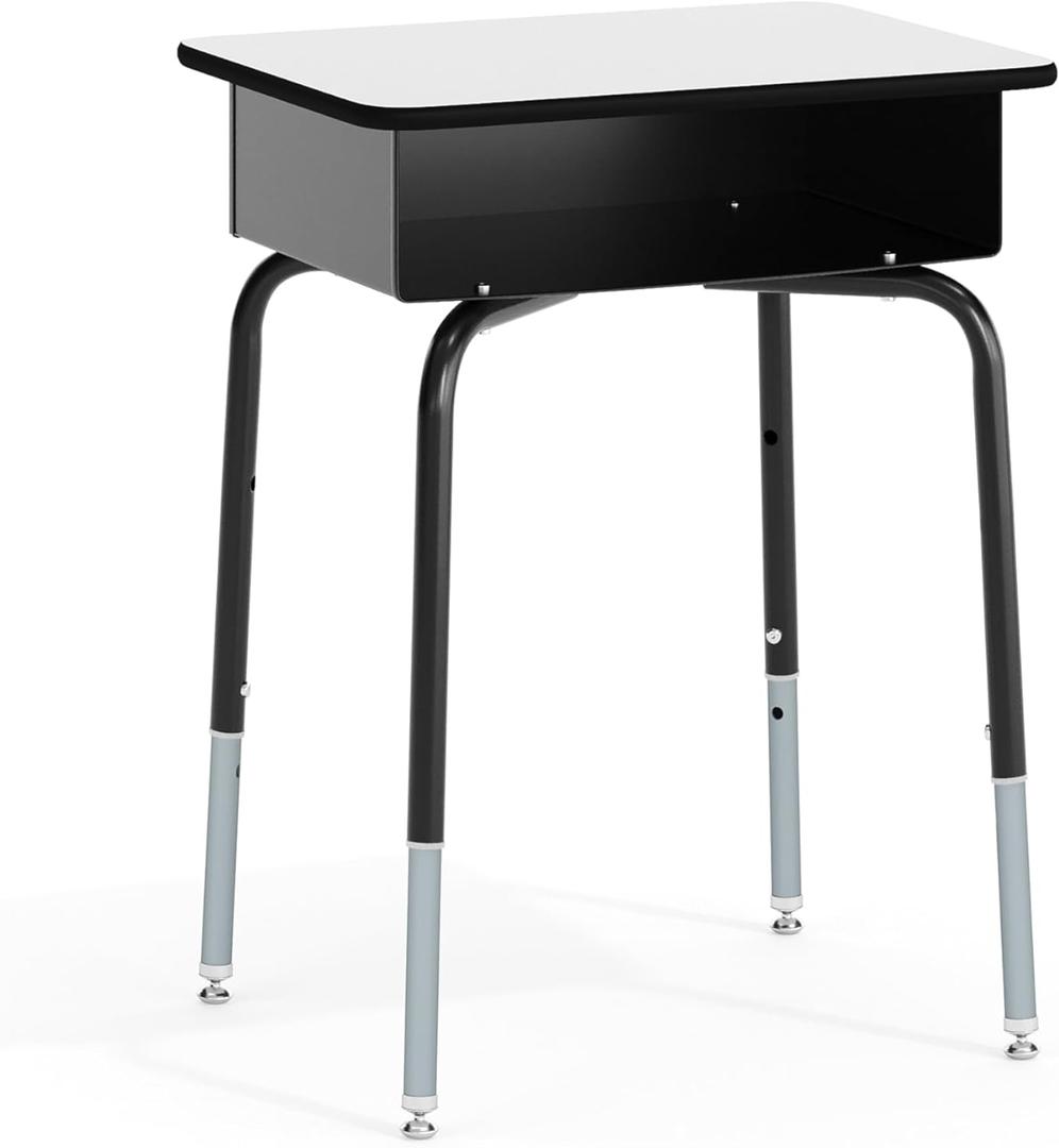 Flash Furniture Billie Open Front Student Desk for Classrooms or Remote Learning, Height Adjustable School Desk with Metal Book Box, Gray/Black