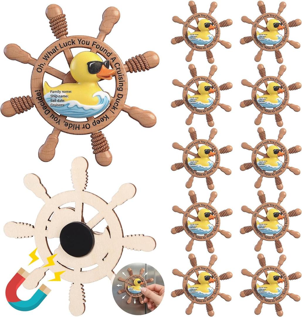 Unittype 12 Pcs Cruise Duck Magnetic Keep or Hide You Decide Wooden Magnetic Cruising Ducks for Cruise Ship Hiding Exchange Gifts Carnival Cabin Decor