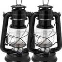 YAKii LED Vintage Lantern Metal Hanging Hurricane 12 LED Dimmer Switch Warm White Battery Operated Power Outage Indoor Camping Lighting Outdoor Brooklyn (Black 2 Pack)