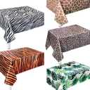 5 Pack Animal Safari Tablecloth,Zoo Print Table Cover,Jungle Animal Theme Leopard Tiger Zebra Giraffe Palm Leaf Print Tablecloth Party Supplies for Zoo Jungle Safari Theme Birthday Party Baby Showers