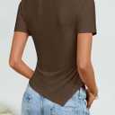ZESICA Asymmetrical Ruched Tops for Women 2026 Summer Casual Short Sleeve Slim Fit Y2K Going Out Shirts (S)