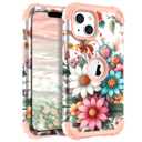 TEECOVER Heavy Duty Case for iPhone 13/14, White/Pink Flowers