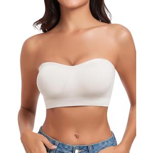 WOWENY Strapless Bras for Women Bandeau Bra Wireless Non-Slip Silicone Seamless Padded Tube Top Bra, X-Large