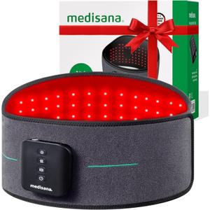 Medisana 3-in-1 Red Light Massager Belt, Heating Pad for Lower Back, Cordless Wearable Near Infrared & Red Light Therapy Belt with Adjustable Heat & Vibration for Back Pain, Gift for mom (standard, Grey)