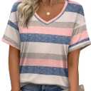 Zeagoo Womens Summer Tops Short Sleeve Casual Shirts Floral Tee Trendy 2025 Basics V Neck Plain Tshirt (Medium, Tw669)