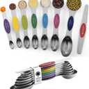 ChefAide Pack of 8 Stainless Steel Magnetic Measuring Spoons Set, Dual Sided, Stackable, Adjustable Teaspoon and Tablespoon Measure Spoon with Leveler, Kitchen Gadgets (Multicolor)