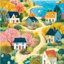 500 Piece Jigsaw Puzzle for Adults, Coastal Village Landscape Jigsaw Puzzle, Colorful Cottage Ocean View Art Puzzle for Adults, Relaxing Activity, for Puzzle Lovers