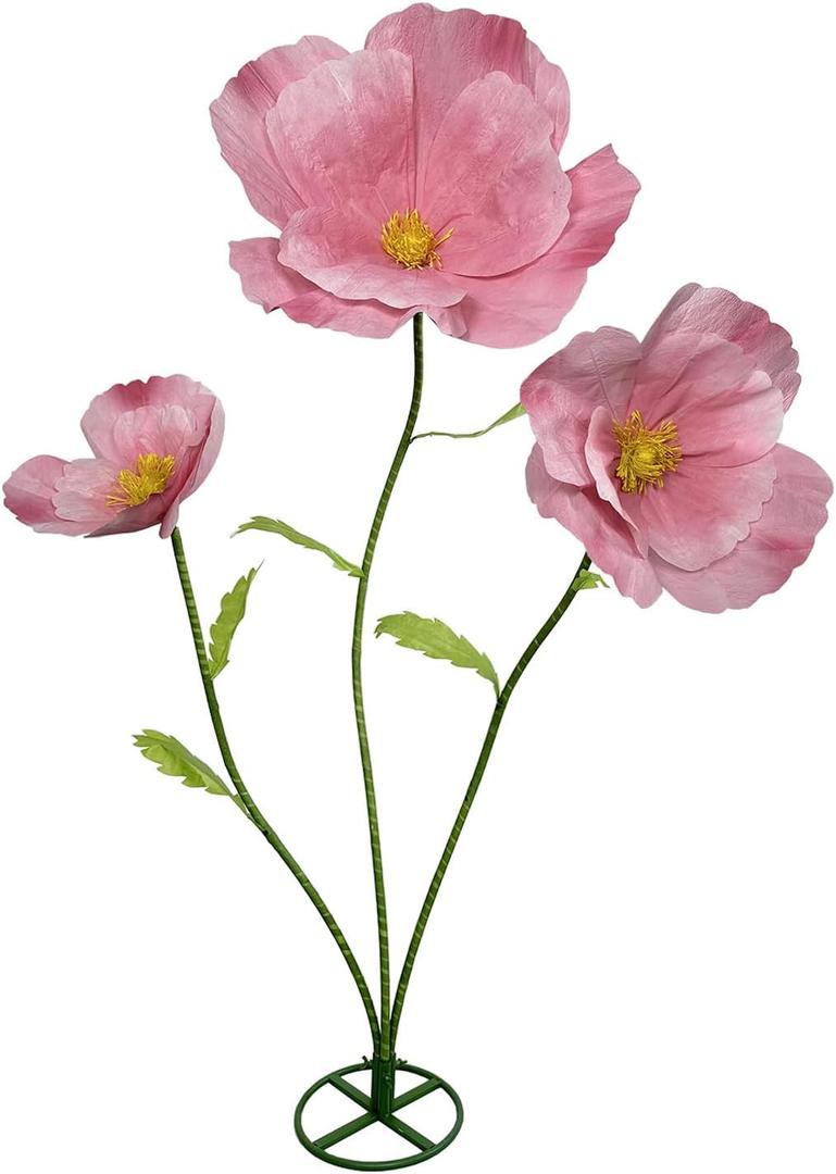 3Pcs Giant Flowers for Decoration, Large Artificial Flower Indoor Outdoor Decor Waterproof Paper Flowers for Wedding Reception Birthday Graduation Party Backdrop Decor Shop Window Display (Pink)