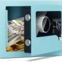 Digital Electronic Money Safe, Steel Security Lock Box with Keypad, Office Hotel Business Jewelry Gun Cash Safe, 0.23 Cubic Feet, 9.06" W x 6.69" D x 6.69" Blue