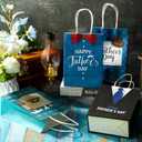 Saypacck 100 Pcs Fathers Day Gift Bags with Handle Bulk Blue Reusable Kraft Paper Tote Goodie Candy Package Shopping Present Wrap Bag for Happy Father Dad Grandpa Men Birthday Party Supplies (Classic)
