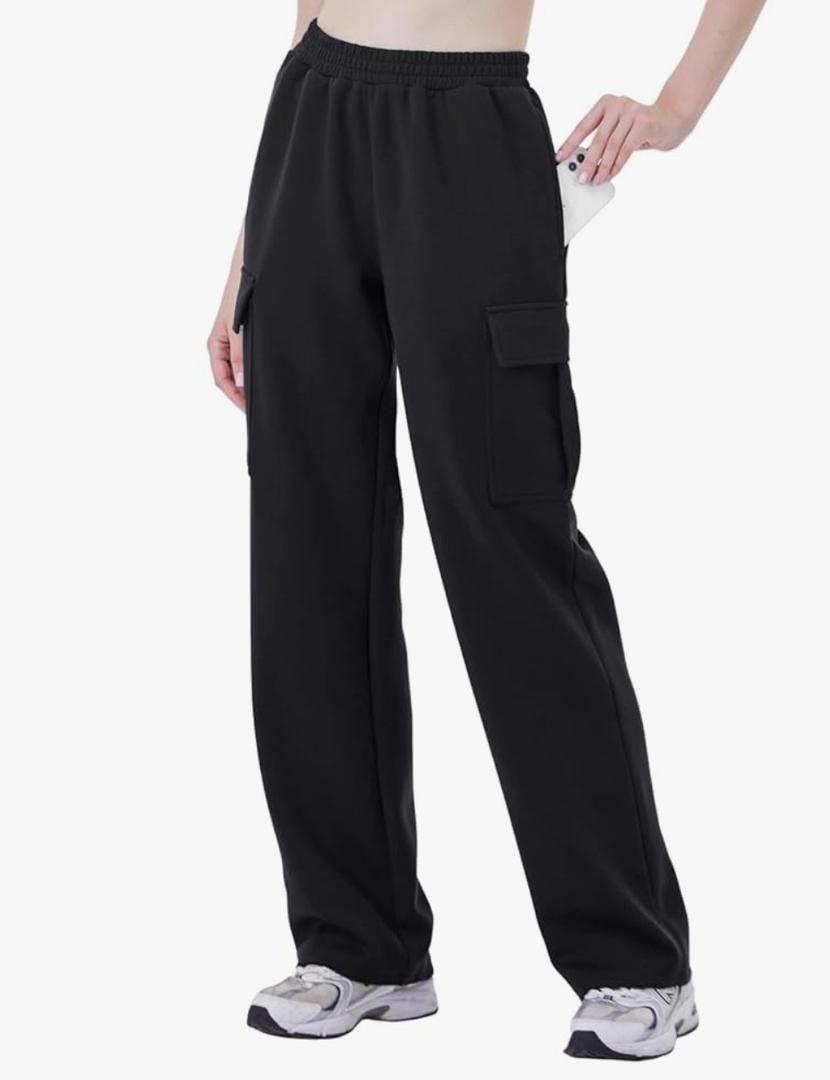 TTZ 32/34 Inseam Womens Tall Sweatpants Wide Leg Sweat Pants with Cargo Pockets, Medium