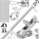 Anovo Flag Pole Kit- Stainless Steel 6 FT Flag Poles with1 Inch Metal 360 Rotating Flag Pole Rings Clip, Two-Position Flag Pole Holder Brackets Mounting for Outside House Outdoor Porch (6 FT-Sliver)
