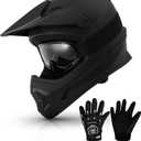 TCMT Youth Kids Dirt Bike Helmet DOT Approved Full Face Motocross Gear 4-In-1 Set Includes Goggles, Gloves and Carry Bag, Adjustable Visor, Washable Liner, Lightweight, For ATV,UTV, Youth Large,Pattern: Mystery Black