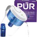 PUR 11-Cup Water Pitcher, 1 Filter, Cleaner, Great-Tasting Water, Dishwasher Safe, Powerful Filtration, Filter Change Light Indicator, LockFit Cap Design, White, Without a filter