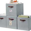 DECOMOMO Storage Baskets, 13x15x13 Storage Cube Bins with Labels for Organizing Shelves Kallax (Kallax / 4pcs, Grey)