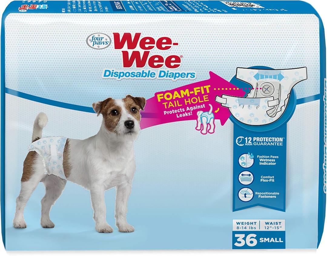 Four Paws Wee-Wee Super Absorbent Disposable Adjustable Dog Potty Training Diapers, Leak-Proof Protection for Puppies and Small Dogs, Small, 36 Count