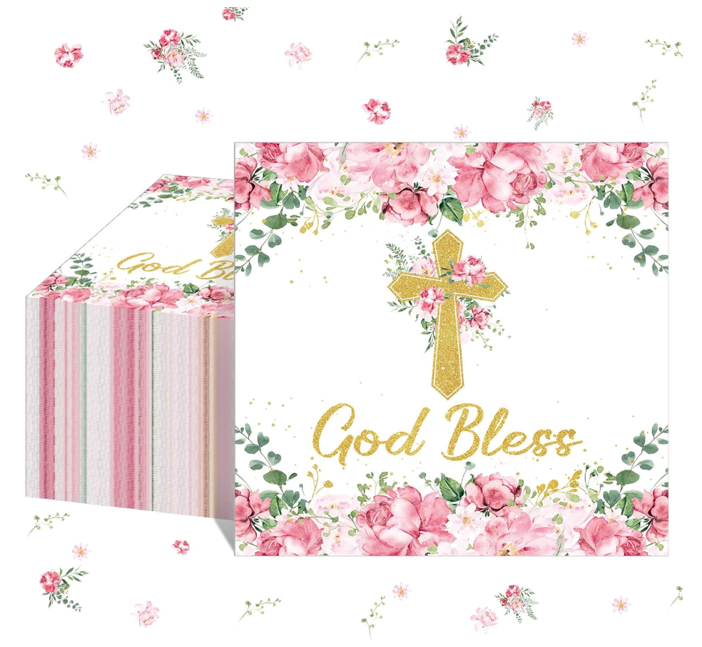 Nuanchu 50 Pcs Baptism Napkins God Bless Napkins Christening Party Decorations First Holy Communion Cross Religious Paper Supplies for Religious Holiday Dinner Party Decorations