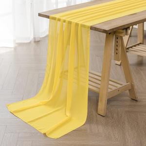 6Pack 9ft Chiffon Table Runner 14x108 Inch Sheer Romantic Table Runner for Wedding Birthday Party Bridal Shower Outdoor Decoration -Yellow
