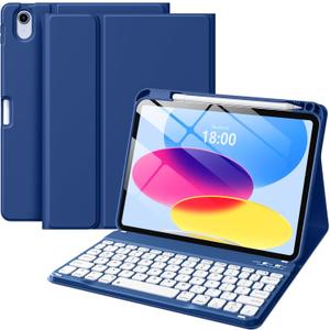 Wenlaty for iPad (A16) 11th/10th Generation Case with Keyboard - Detachable Wireless, Thin & Light Folio Keyboard Cover with Pencil Holder, for iPad 11-inch 11th 2025/10.9-inch 10th 2022, Navy Blue