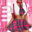 ShawGobow 5 Piece Cosplay Costumes For Women,Halloween Lingerie Outfits,Tie Crop Top & Plaid Skirt Set (Pink, S)