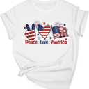 4th of July Shirts Women:Premium Cotton Crewneck USA American Flag Patriotic Short Sleeved T-Shirt (White, S)