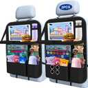 Car Backseat Organizer with Table Tray(2-Pack) 9 Storage Pockets Backseat Car Organizer and storage with Tablet Holder, Kick Mats Back Seat Cover for Kids family Road Trip Essentials Travel