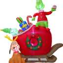 6 FT Christmas Inflatable Outdoor Decorations - Green Monster and Dog Max on Sleigh with LED Lights Blow Up Yard Decorations Lawn Garden Xmas Inflatable Decor