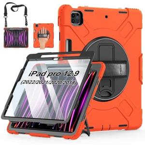 Miesherk STOCK Case for iPad Pro 12.9 6th/5th/4th/3rd(2022/2021/2020) | Shockproof Protective Silicone Cover with Rotatable Stand-Screen Protector-Handle- Shoulder strap- Pencil holder
