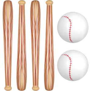 Lewtemi Set of 6 Beach Baseball Ball Inflatable Bat Include 2 Pcs 11 Inch Beach Baseball and 4 Pcs Inflates Bat Pool for Fun Birthday Party(Brown,11.02inch)