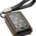 Vitodeco Genuine Leather Smart Key Fob Case - Jeep Compatible: Wagoneer, Grand Wagoneer, Grand Cherokee 2022-2025 (6-Button, Black)