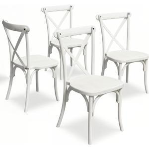 BTEXPERT Resin Indoor Outdoor Dining Chairs Set of 4 Stackable Patio Farmhouse Chairs with X-Back, Heavy-Duty Waterproof Distressed Kitchen Dining Chairs, 400 lb Capacity, Weathered Whitewashed