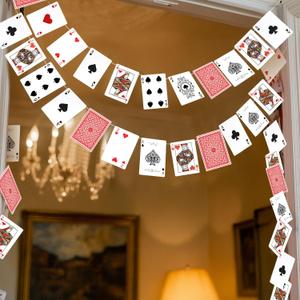Preboun 12 Pcs Wonderland Party Decorations 47 Inch Tea Party Banners Casino Night Hanging Banner Las Vegas Garland for Wonderland Tea Night Birthday Decorations Supplies(Poker)
