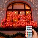 Outdoor Lighted Merry Christmas Sign Decor with Remove Control 31" Extra Large Red Waterproof LED Neon Lights Color Changing Pre Lit Display Xmas Garden Yard Window Wall Store Holiday Decor