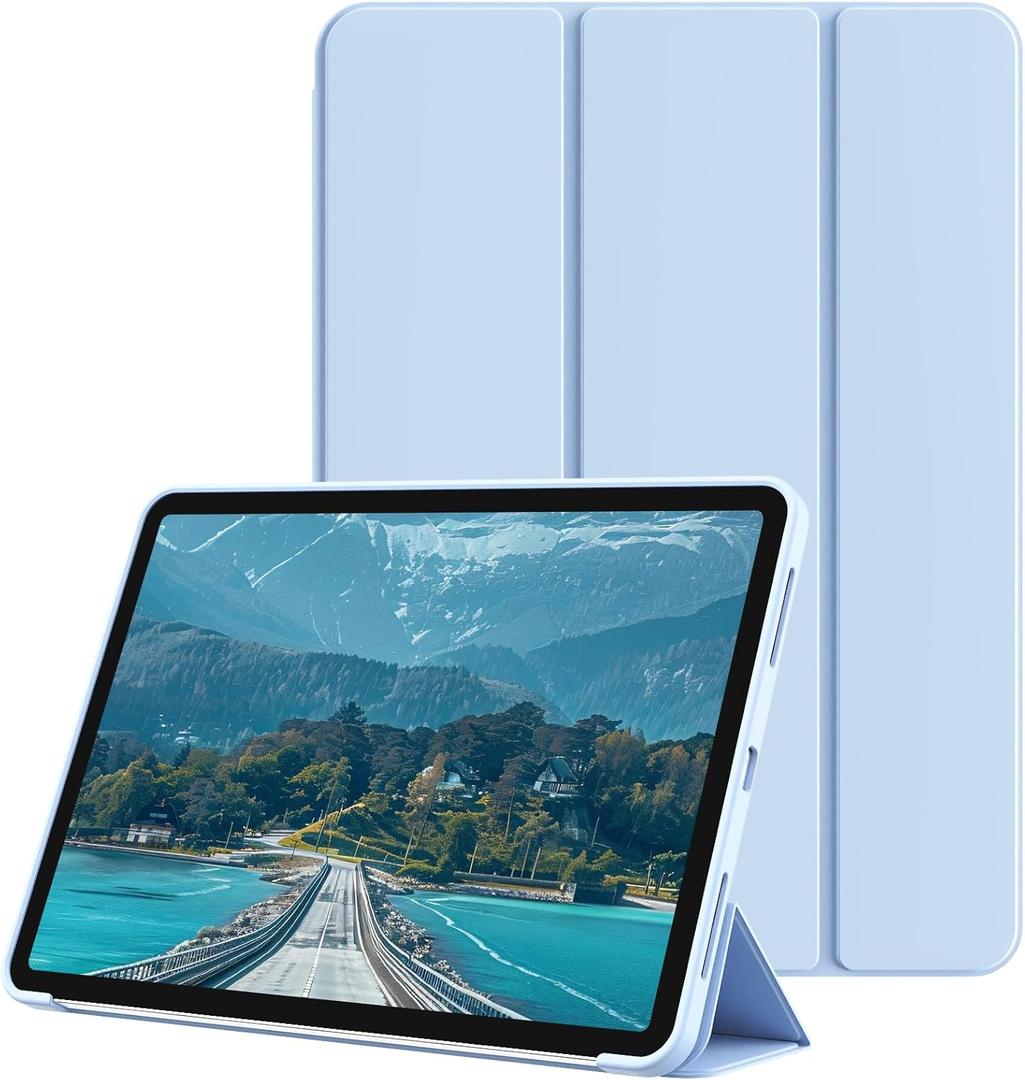 for iPad (A16) 11th/10th Generation Case (11/10.9 Inch, 2025/2022) Without Pencil Holder, Slim Trifold Stand Smart Cover & Soft TPU Back, Auto Wake/Sleep & Support Touch ID, Sky Blue