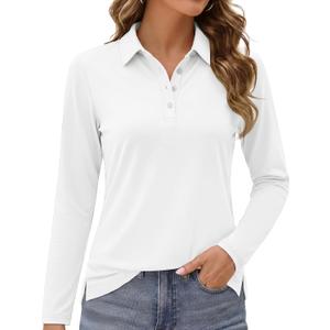 MAGCOMSEN Women's Polo Shirts Long Sleeve Golf Shirt Quick Dry UPF 50+ Sun Protection Lightweight Tennis Shirts (White, L)
