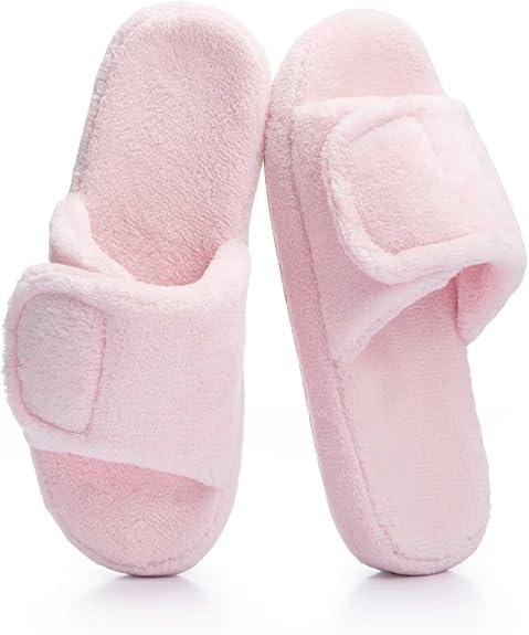 Cozy Adjustable Slippers for Women - Plush Open-Toe Design with Memory Foam, Customizable Fit for All-Day Relaxation, Soft House Shoes for Indoor Comfort(Pink,9-10US)