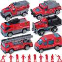 LovesTown 50PCS Fire Truck Toy Set, 6PCS Die-cast Small Rescue Emergency Vehicles Red Fire Trucks 44PCS Firemen Toy Figures, Christmas Birthday Gifts for Over 3 Years Old Boys