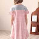 GORLYA Girls Casual Striped Dress Soft Short Sleeve Loose Round Neck Midi T-Shirt Dress for 6-14Y (Pink)