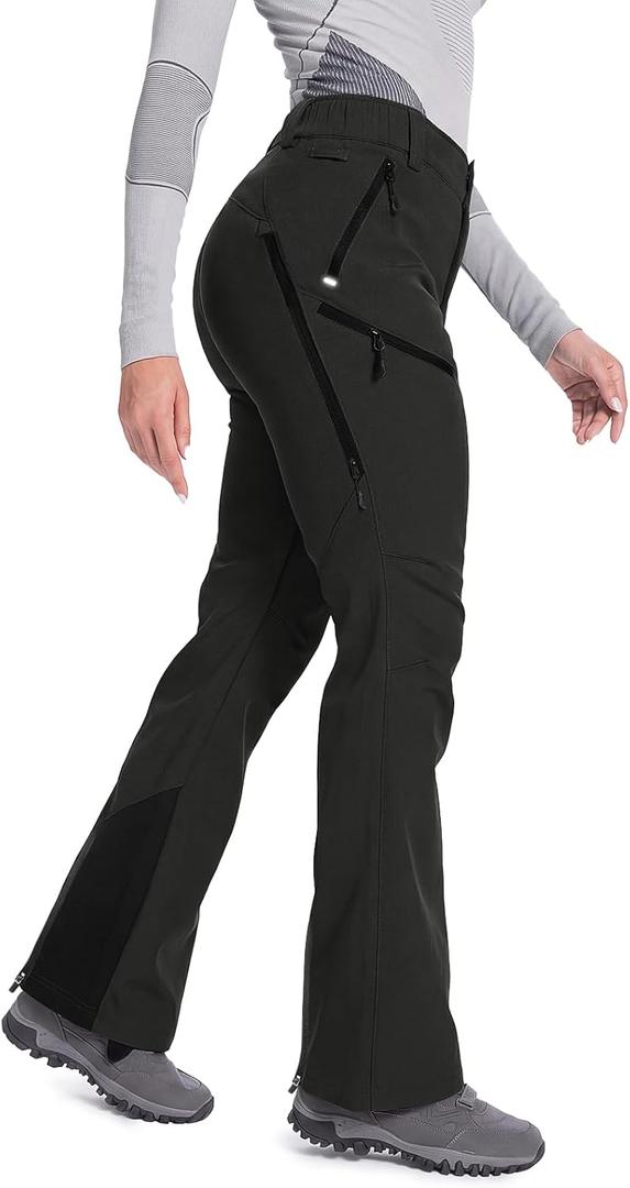 Moosehill Women's Snow Ski Pants: Fleece lined Waterproof Insulated Softshell for Winter Hiking Snowboarding Outdoor (Black)