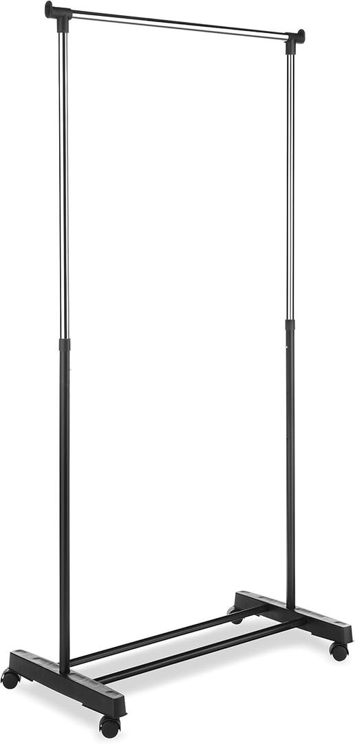 Whitmor Adjustable Garment Rack Rolling Clothes Organizer, Black and Chrome