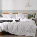 JELLYMONI 100% Natural Cotton 3pcs Plaid Duvet Cover Sets,White with Black Grid Geometric Pattern Printed Comforter Cover,with Zipper Closure & Corner Ties(Queen Size) (0603)