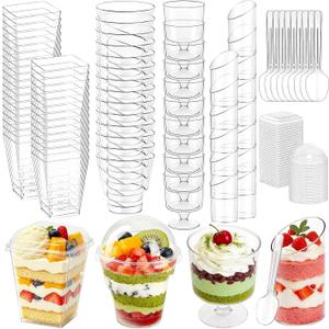 450-Pack Dessert Cups with Spoons & Lids, Mini Plastic Dessert Cups for Party Yogurt Parfait Jello Appetizer Cocktail Small Clear Reusable Fruit Ice Cream Cake Pudding Cups