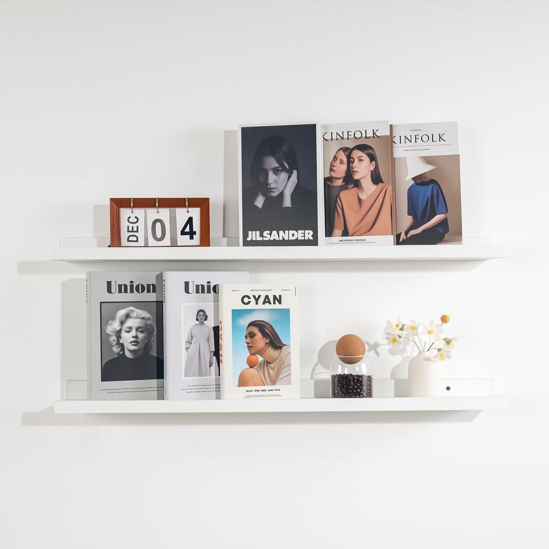 NEXHOME PRO Floating Shelves for Wall Set of 2, 24 Inches Picture Ledge Shelf, Kids Bookshelf Wall Mounted for Living Room Bedroom Bathroom Kitchen, Easy Install,White