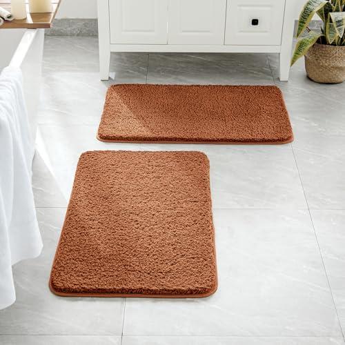 MIULEE Burnt Orange Set of 2 Non Slip Shaggy Bathroom Rugs Extra Thick Soft Bath Mats Plush Microfiber Absorbent Water for Tub Shower Machine Washable (16x24 Inches)