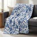 Horaldaily Spring Summer Flannel Blanket Throw, Blue Hand-Drawn Flowers Soft Fuzzy Plush Cozy Fleece Blankets for Couch Sofa Bed Lounging, Ideal Gifts for Kids Adults Self, 60x80
