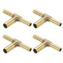 Uxcell 4 Pcs Brass Hose Barb Fitting Tee 3 Way Connector Coupler, 1/4"x5/16"x1/4" ID Brass Fitting Air Hose Fittings Reducer for Connecting Water Fuel Air, Oil Hoses