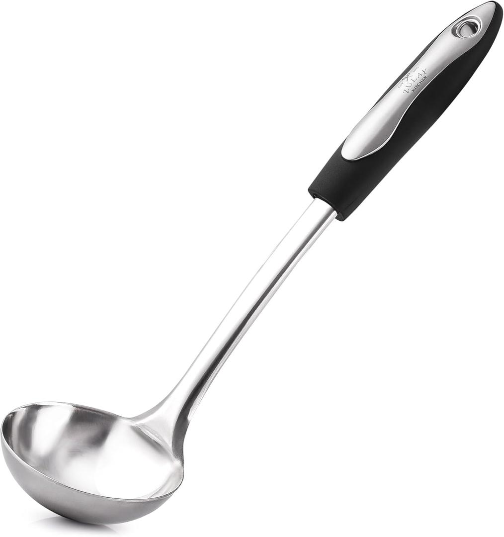 Zulay Kitchen Premium Soup Ladle  12" Stainless Steel with Non-Slip Silicone Handle